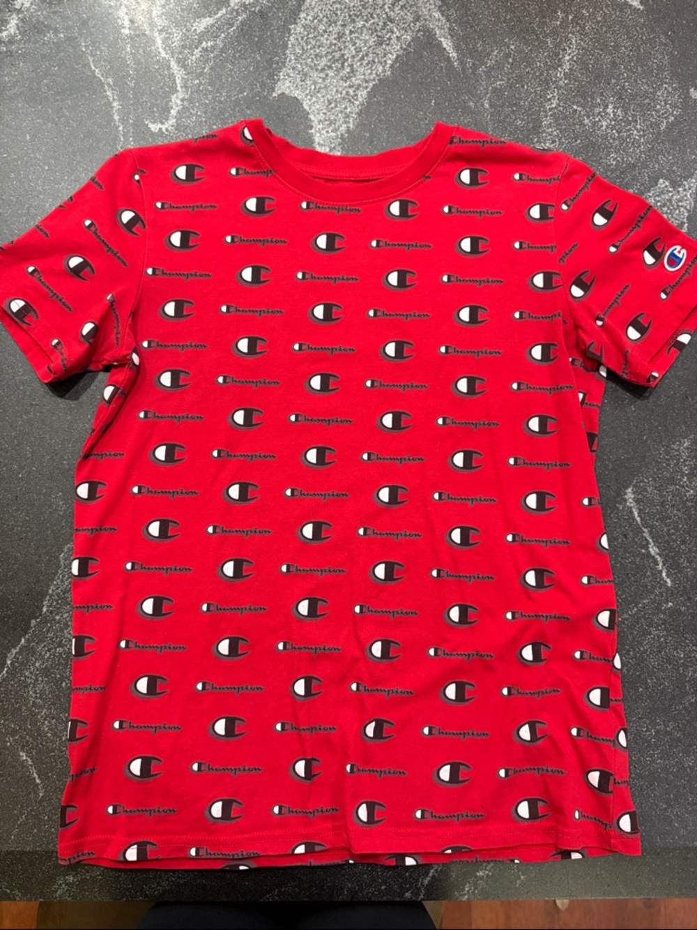 Champion Red All-Over Logo Short Sleeve Tee